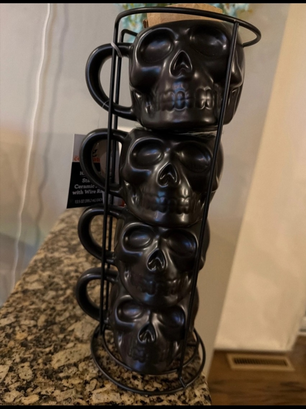 Black Skull Stackable Ceramic Mug Set